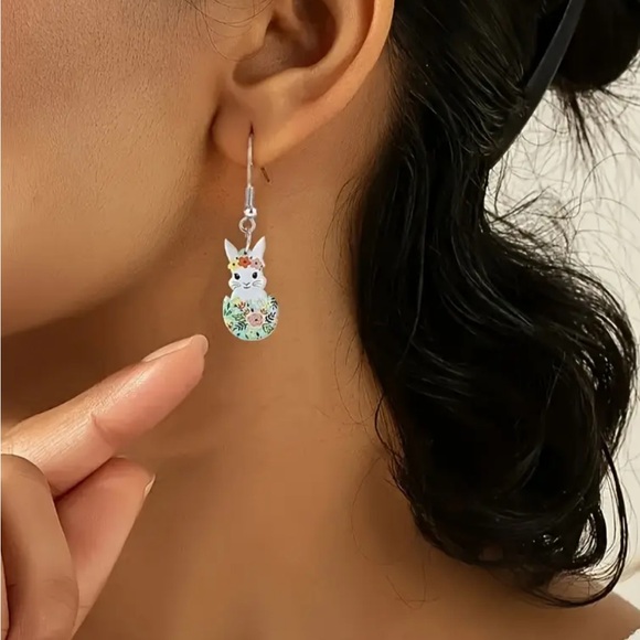 Floral Egg Bunny Dangle Earrings - Picture 2 of 3